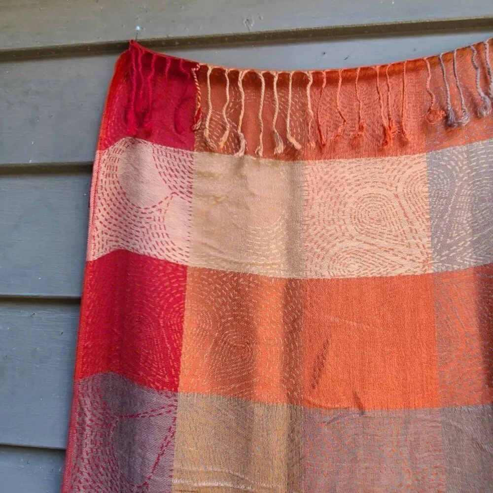 Color Block Pashmina Red, Gold, Taupe, Rust